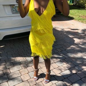 Yellow Bodycon Fringe Dress